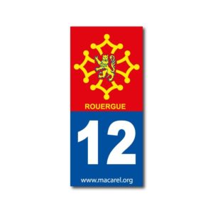 Autocollant Rouergue, croix occitane, 12 - pour plaque d'immatriculation